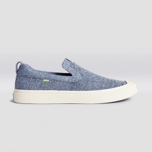 Men Cariuma Low Top Bamboo Weave Knit Vegan IBI Slip-On Stone Blue | QD6819375