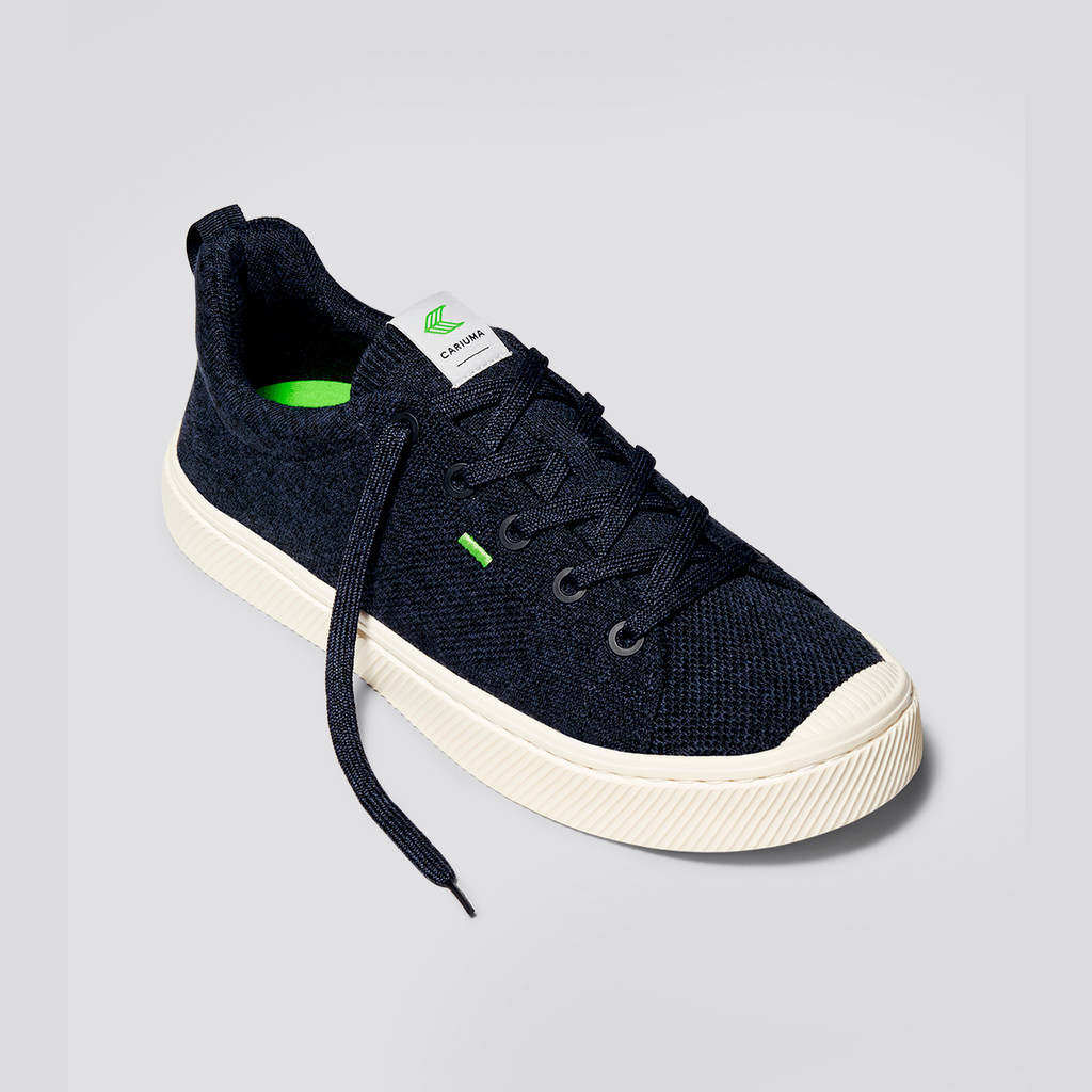 Men Cariuma Low Top Bamboo Weave Knit Vegan IBI Stone Navy | YL0173864