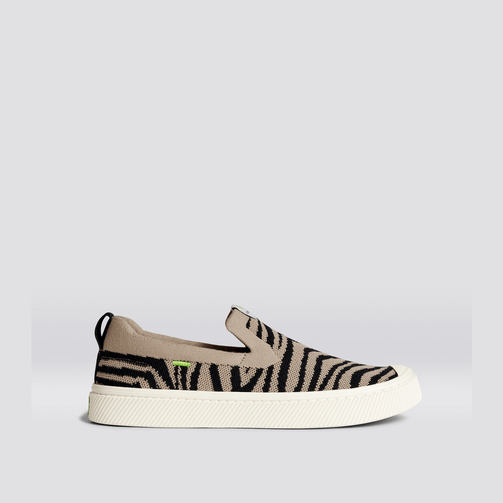 Men Cariuma Low Top Bamboo Weave Knit Vegan IBI Slip-On Zebra Print | DV1592430