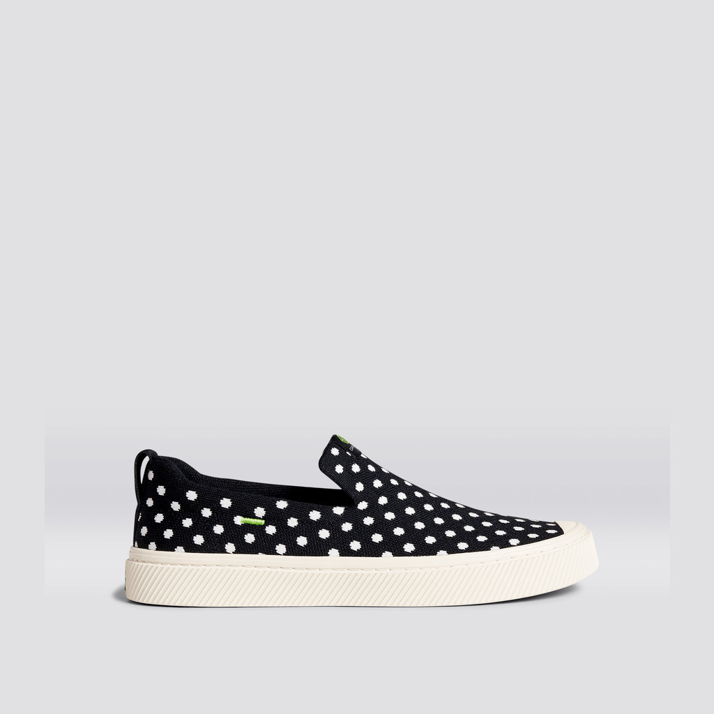 Men Cariuma Low Top Bamboo Weave Knit Vegan IBI Slip-On Black Knit White Polka Dots | XR8345726